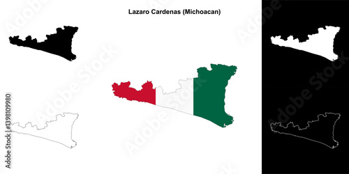 Lazaro Cardenas municipality (Michoacan) outline map set