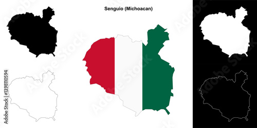 Senguio municipality (Michoacan) outline map set