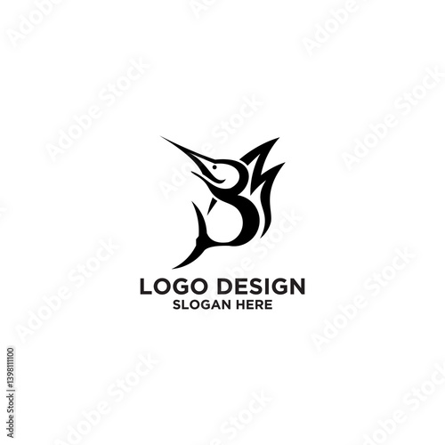 Black Marlin Fish Logo Design