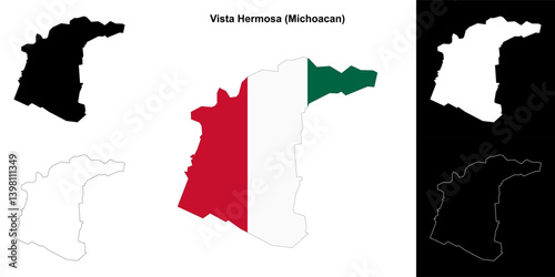Vista Hermosa municipality (Michoacan) outline map set