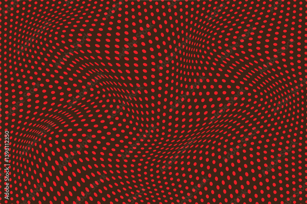 simple red color small polka dot wavy distort pattern on dark color background with a lot of dots on it that can be used as a background or texture red dots on brown background an optical illusion