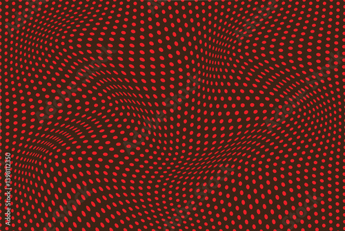 simple red color small polka dot wavy distort pattern on dark color background with a lot of dots on it that can be used as a background or texture red dots on brown background an optical illusion