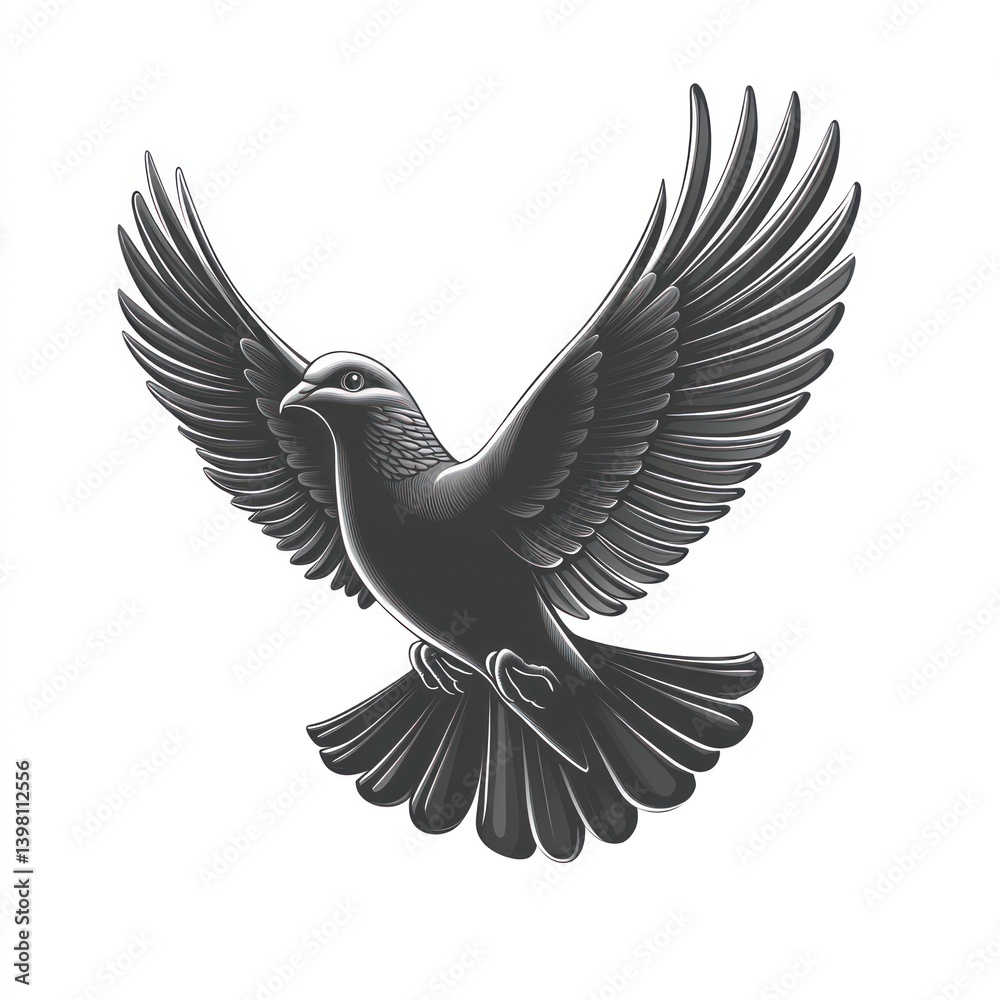 Fototapeta premium Soaring dove, monochrome, isolated, peace symbol, design element.