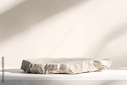 A serene stone platform bathed in soft sunlight, a minimalist display evoking a sense of calm and natural beauty.