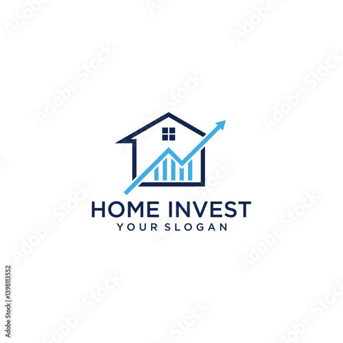 Blue and Black Home Invest Logo with Upward Trending Graph
