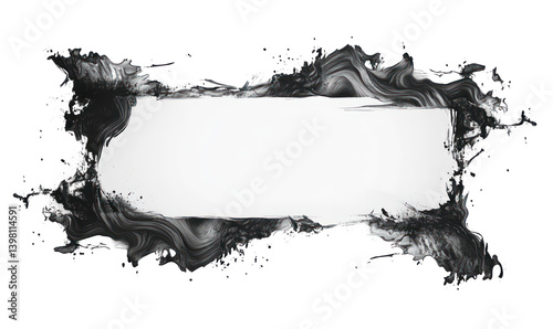 Grunge Ink Frame with Splatter and Brush Isolated on Transparent Background