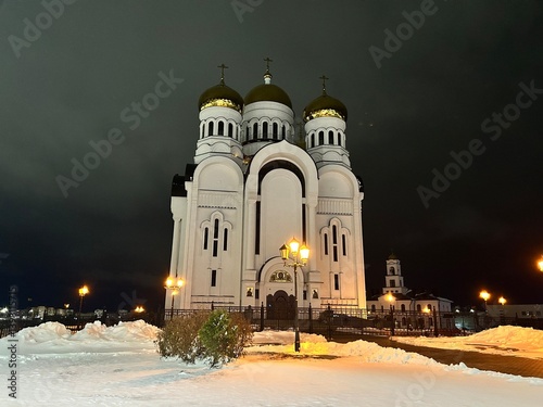 Могилев, Спасо-Преображенский храм зимней ночью