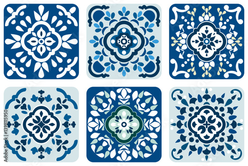 Vector illustration. Calm and elegant artwork with blooming flowers in bright, elegant, classic, and delicate shades. Traditional design patterns for tiles, fabric, backgrounds, carpets, wallpapers.