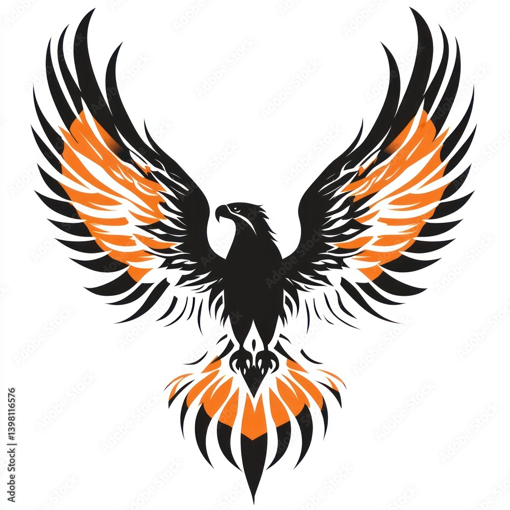 Fototapeta premium Fierce eagle soaring, tribal design, white background, logo design.