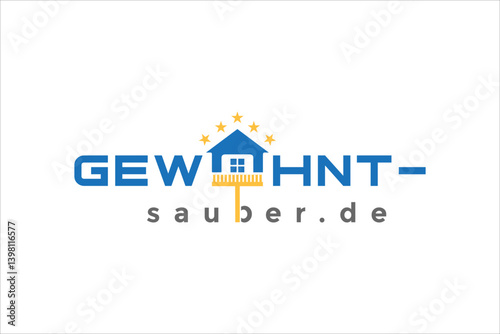 Blue and Yellow House Cleaning Logo Design