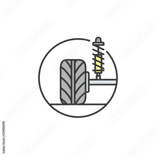 A clean, modern representation of a vehicle's suspension system, emphasizing smooth rides and stability. Its minimalistic design enhances automotive branding and user engagement