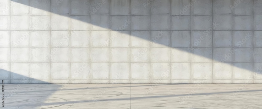 Fototapeta premium A panoramic view of a textured gray, white, and concrete tile wall and floor , architecture, backgrounds