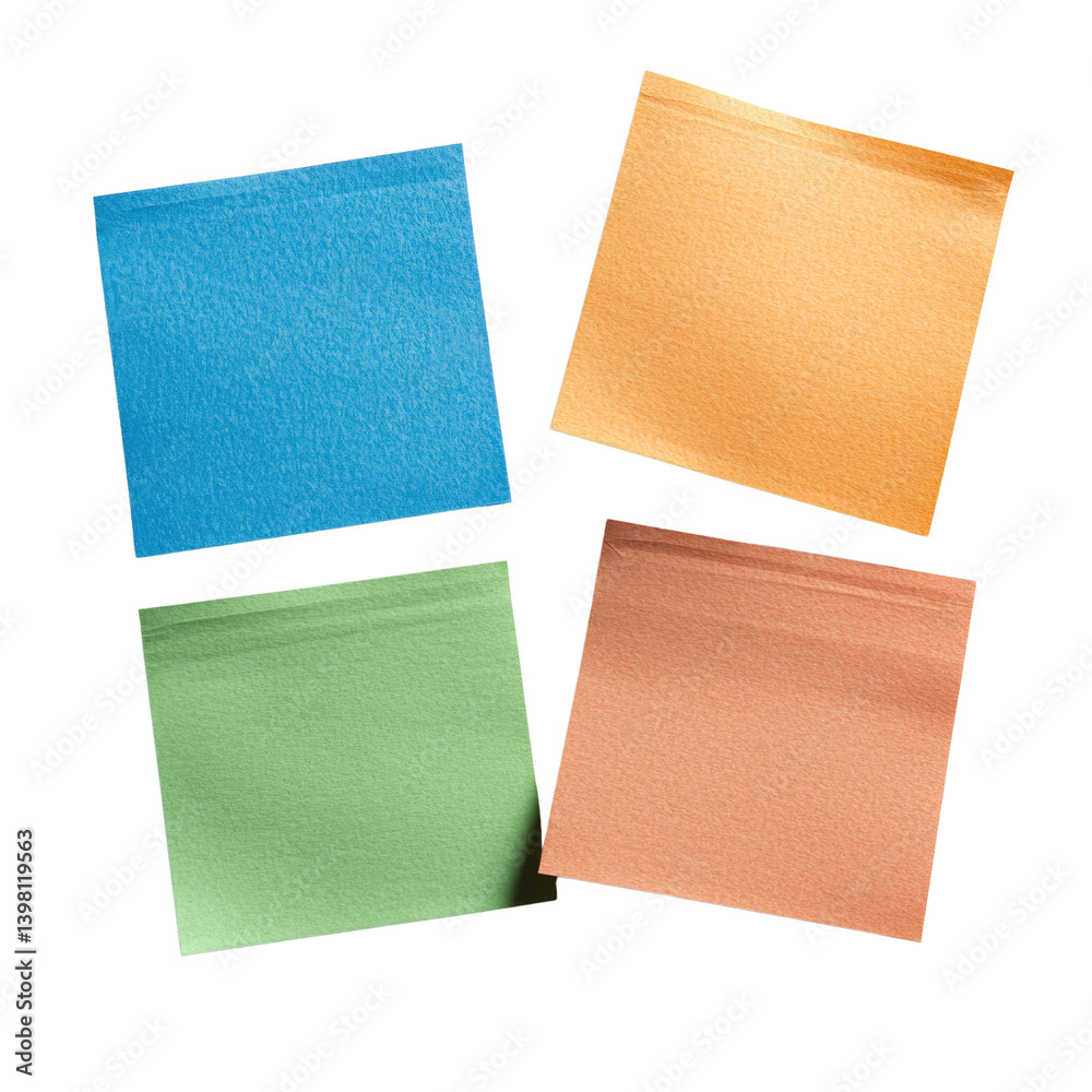 Fototapeta premium Collection of four differently colored papers displayed together to showcase variety in textures and hues isolated on transparent background..