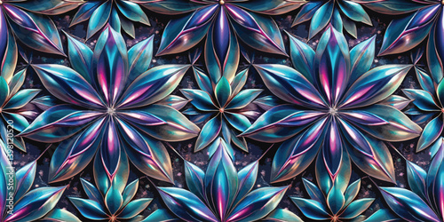 Vibrant abstract pattern of multi-colored floral designs with a glossy finish.