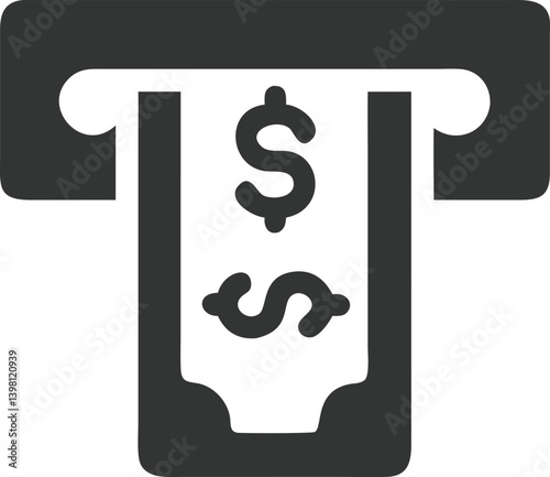 Dark Gray ATM Machine Icon with Dollar Symbol on Transparent Background