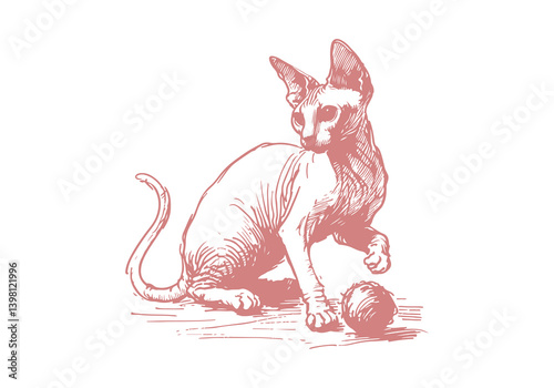 Sphynx Cat Hand Drawn Illustration Sketch Vector Isolated for Graphic Resource