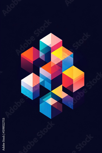 Abstract 3D Cubes in Gradient Colors, Modern Geometric Design
