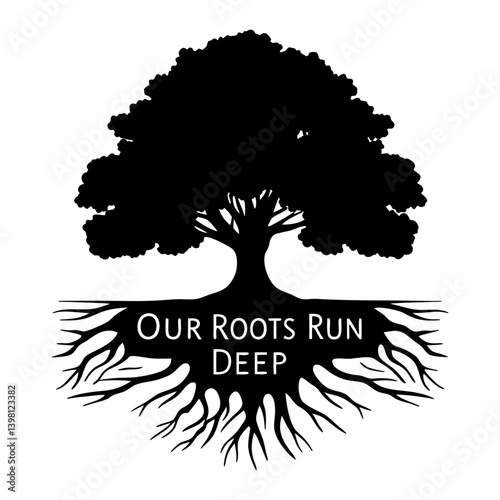 Majestic Oak Tree with Extensive Roots Our Roots Run Deep Strong Family Heritage