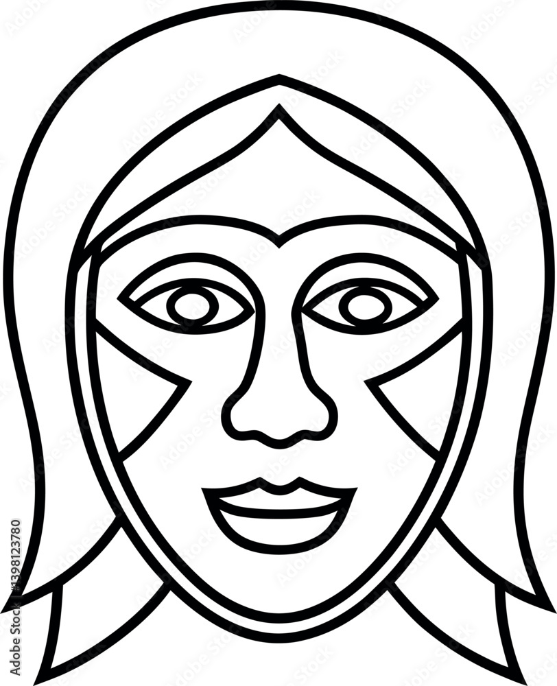 Stylized Outline Of A Woman’s Face With Decorative Triangles, Hair Down, Front View Stylized Outline Of A Woman’s Face With Decorative Triangles, Hair Down, Front View
