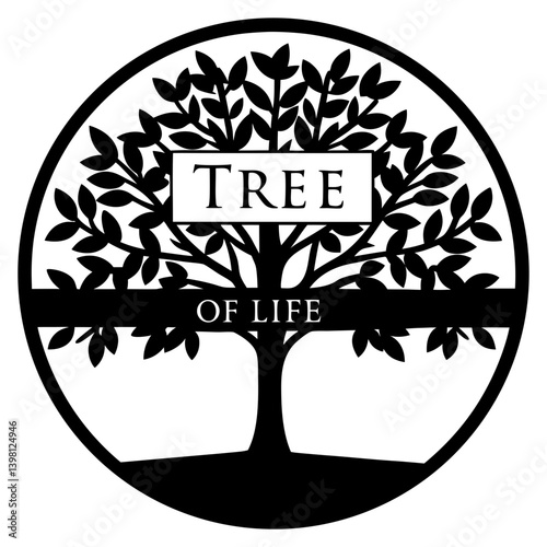 Elegant Black and White Tree of Life Design Circular Emblem Family Crest