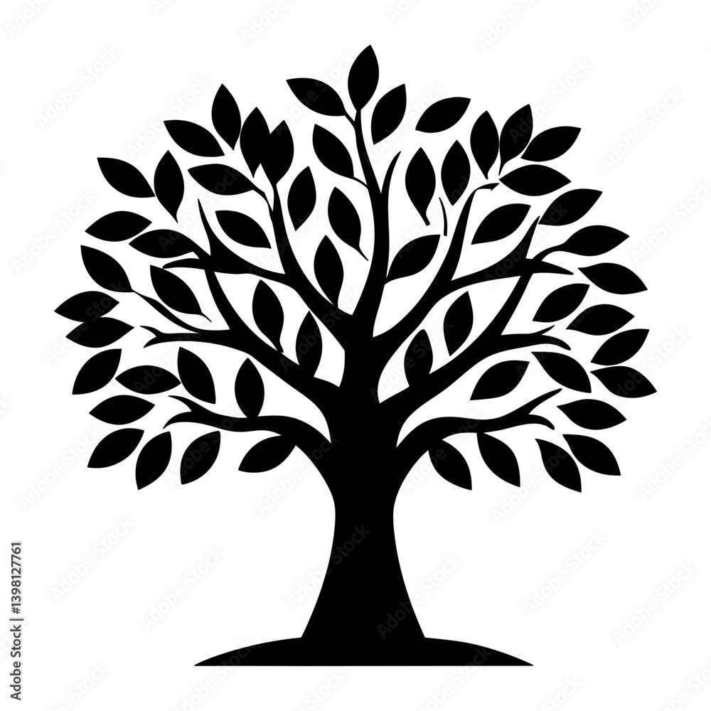 Obraz premium A Black and White Silhouette of a Lush Tree with Full Foliage