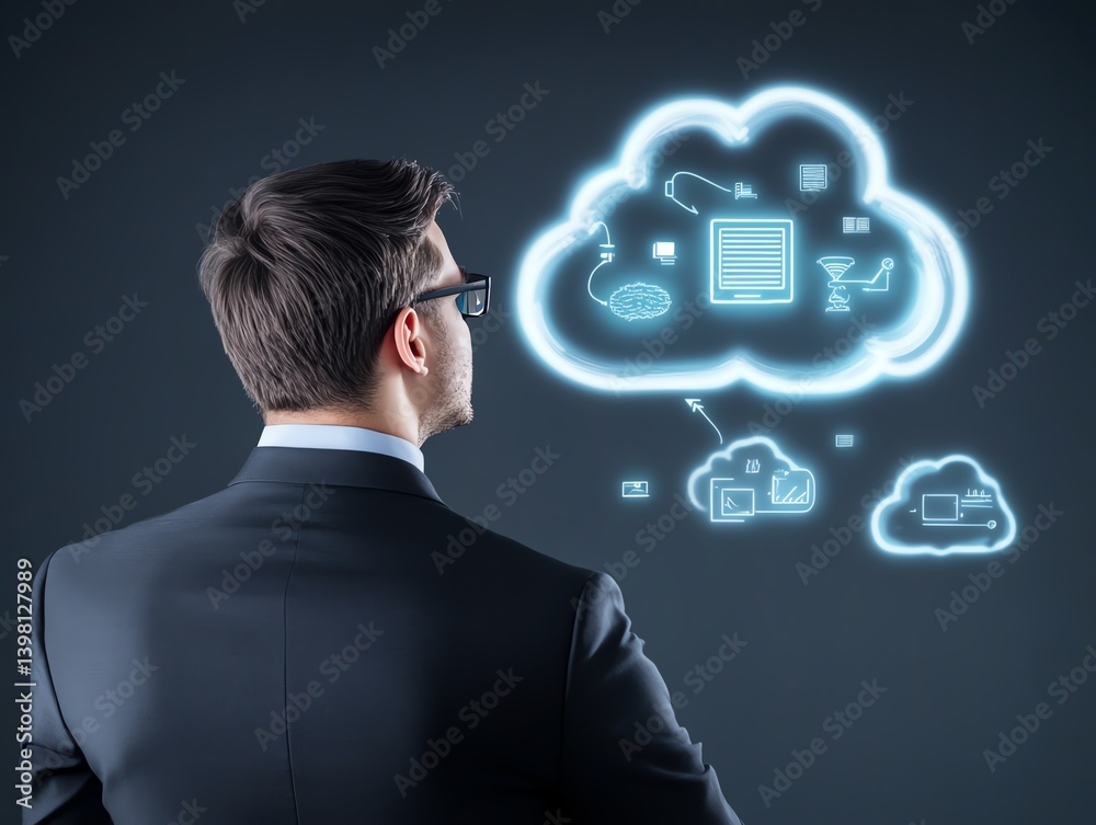 Brain shape emerging from cloud computing symbols, future of cloudbased business solutions Brain shape emerging from cloud computing symbols, future of cloudbased business solutions