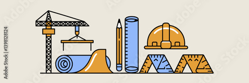 Vector illustration of construction tools and equipment – Suitable for contractor branding, engineering blogs, or job site materials.
