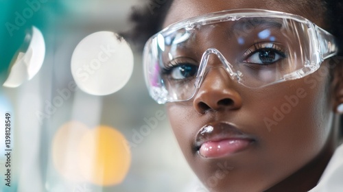 A woman wearing safety goggles