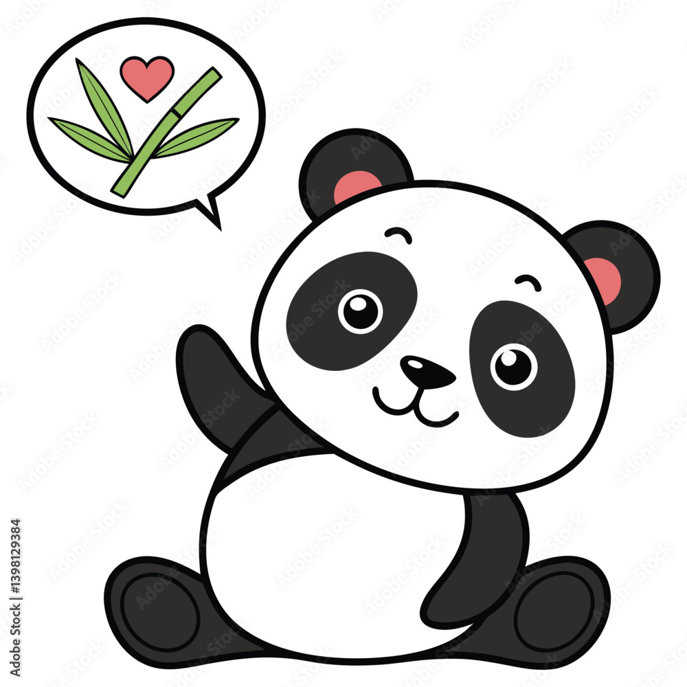 Obraz premium Adorable Panda Waving Hand with Bamboo and Heart Bubble on Transparent Background