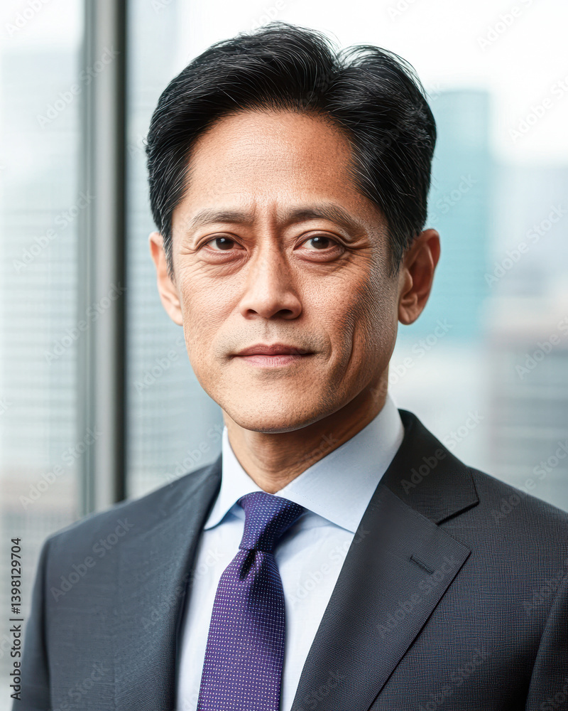 Confident business professional in formal attire against a modern office backdrop. Confident business professional in formal attire against a modern office backdrop.