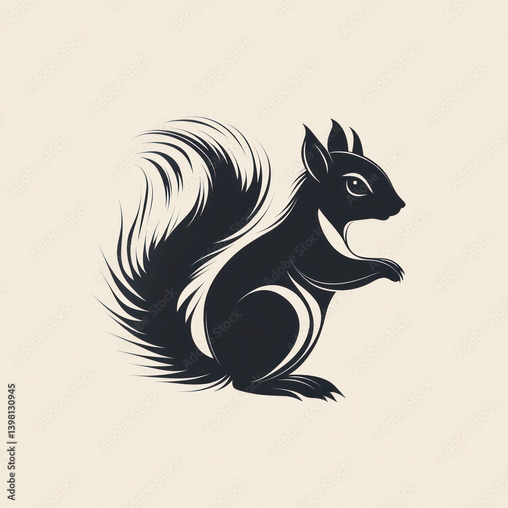 Obraz premium Stylized squirrel illustration, beige background, logo design.