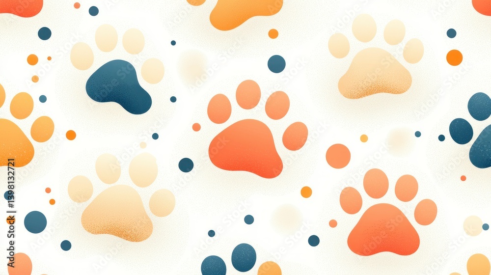 Fototapeta premium Colorful Paw Prints Seamless Pattern Design