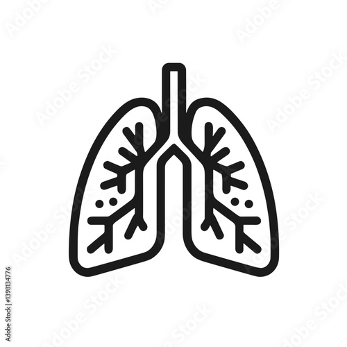 Minimalistic deep breathing lungs icon illustration in black and white line art style with smooth lines