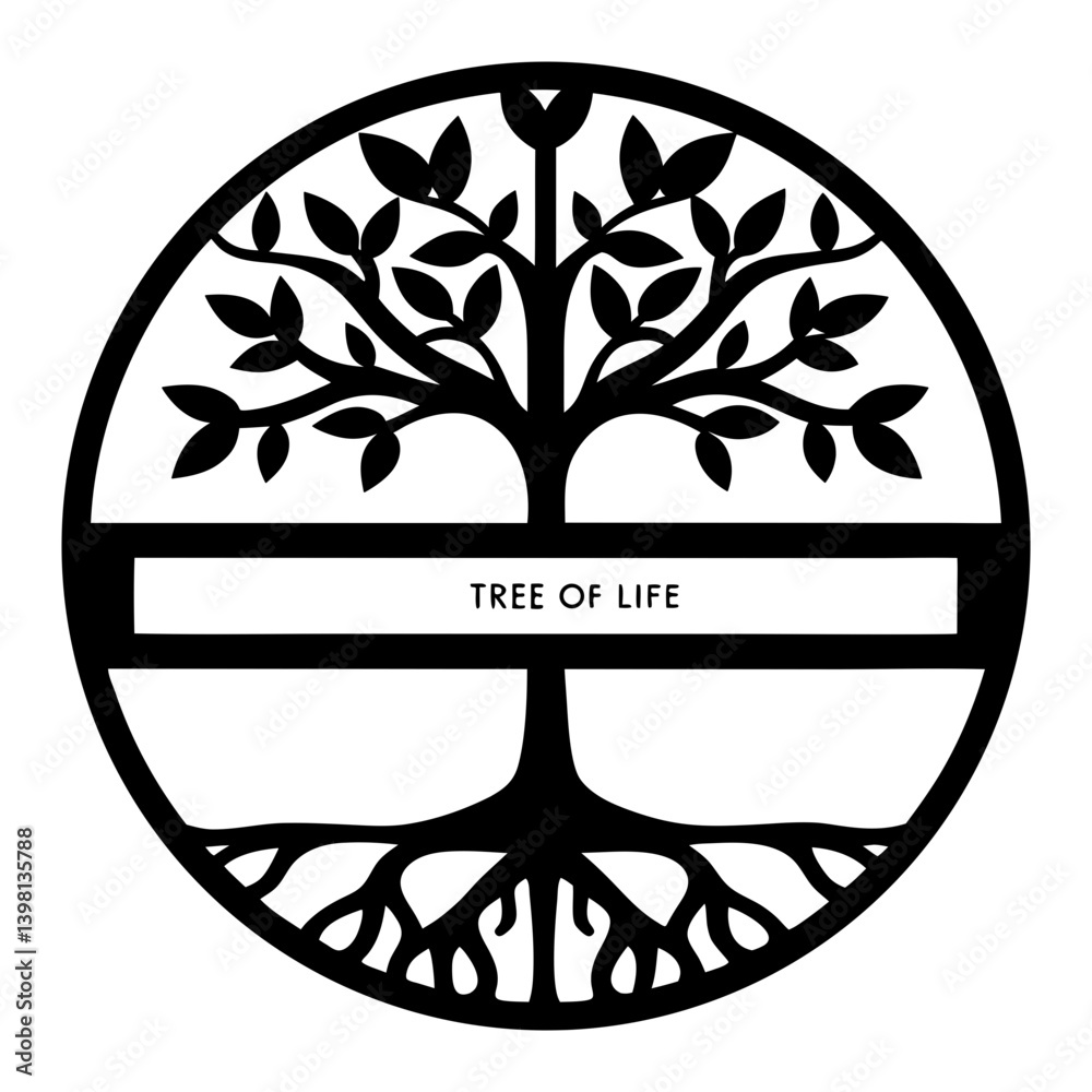 Circular Tree of Life Symbol with Extensive Roots and Branches Circular Tree of Life Symbol with Extensive Roots and Branches