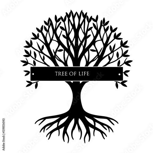 Majestic Tree of Life Symbol Black Silhouette Illustration Graphic Design