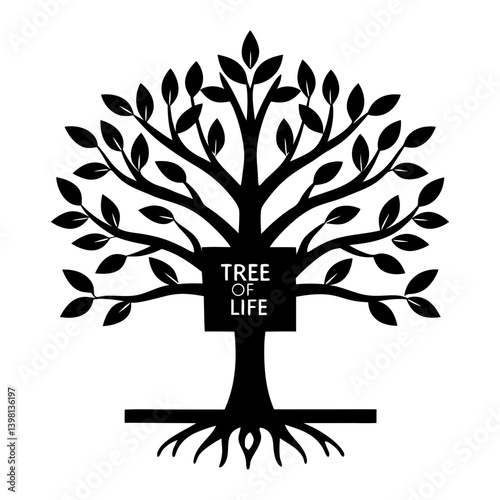 Majestic Tree of Life Symbol Black Silhouette Illustration Graphic Design