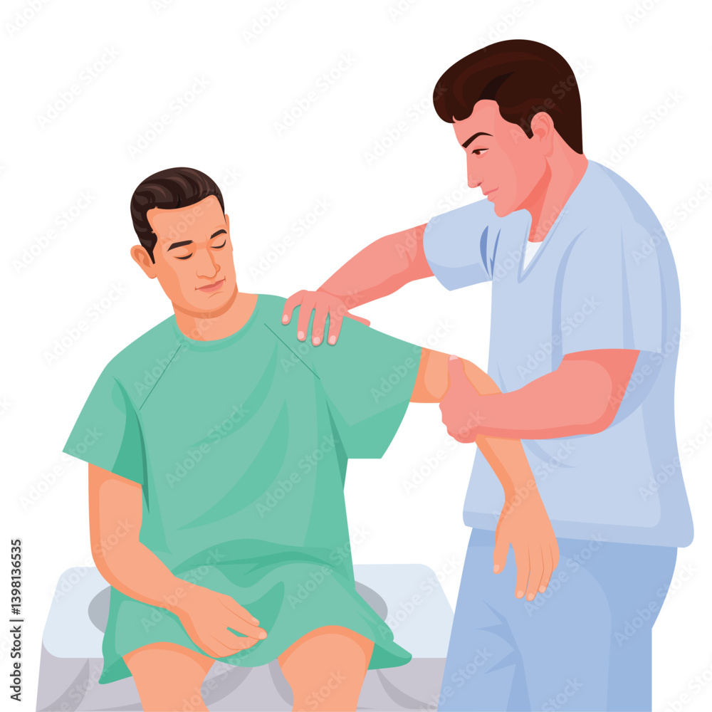 Doctor Giving Physical Therapy To Patient, medical illustration Doctor Giving Physical Therapy To Patient, medical illustration