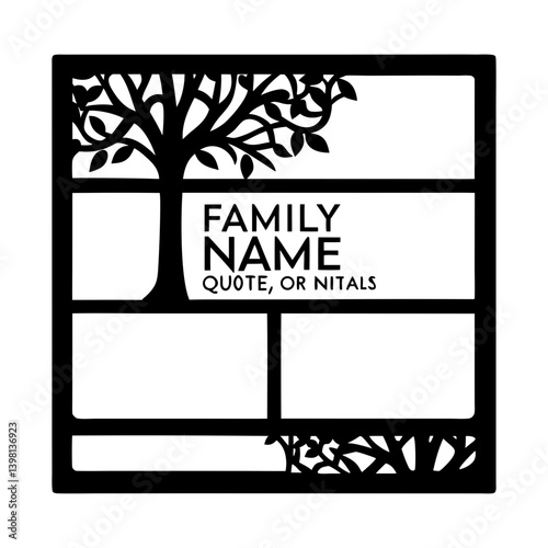 Family Tree Frame for Name Quote or Initials Customizable Black Metal Design