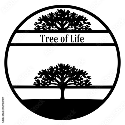 Circular Tree of Life Design with Two Trees and Horizontal Bands