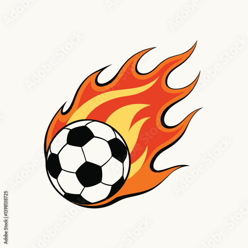 Soccer ball on fire, sports concept. Soccer ball on fire trail. Vector soccer logo
