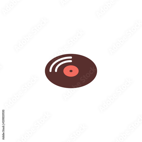 Dark Brown Vinyl Record with Red Center on White Background