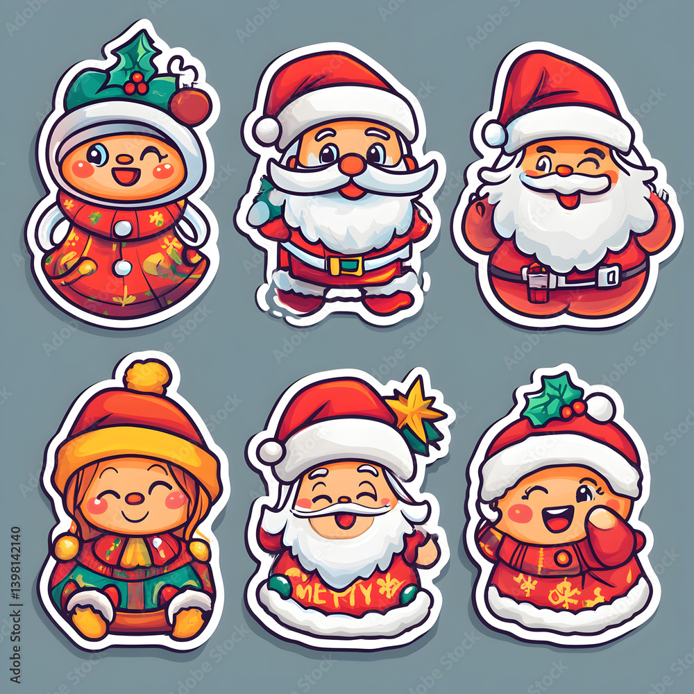 Fototapeta premium Collection of Cute Santa Claus and Elf Characters in Various Poses