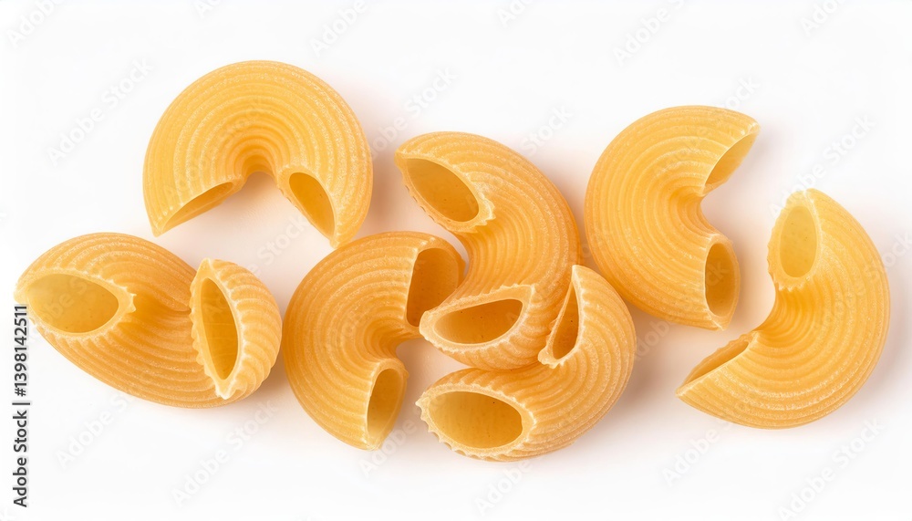 Pipe rigate pasta lying on a white background Pipe rigate pasta lying on a white background