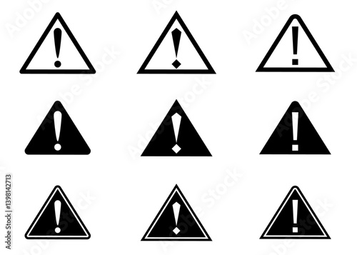 危険、注意、警告、警戒、感嘆符、エクスクラメーションマークのアイコンセット