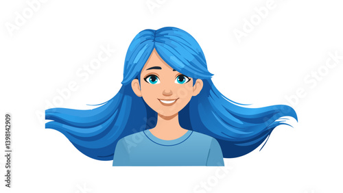 Girl with blue hair cartoon, woman blue hair illustration 