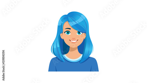 Girl with blue hair cartoon, woman blue hair illustration 
