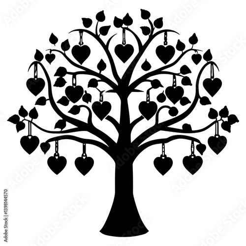 Black and White Silhouette of a HeartShaped Family Tree