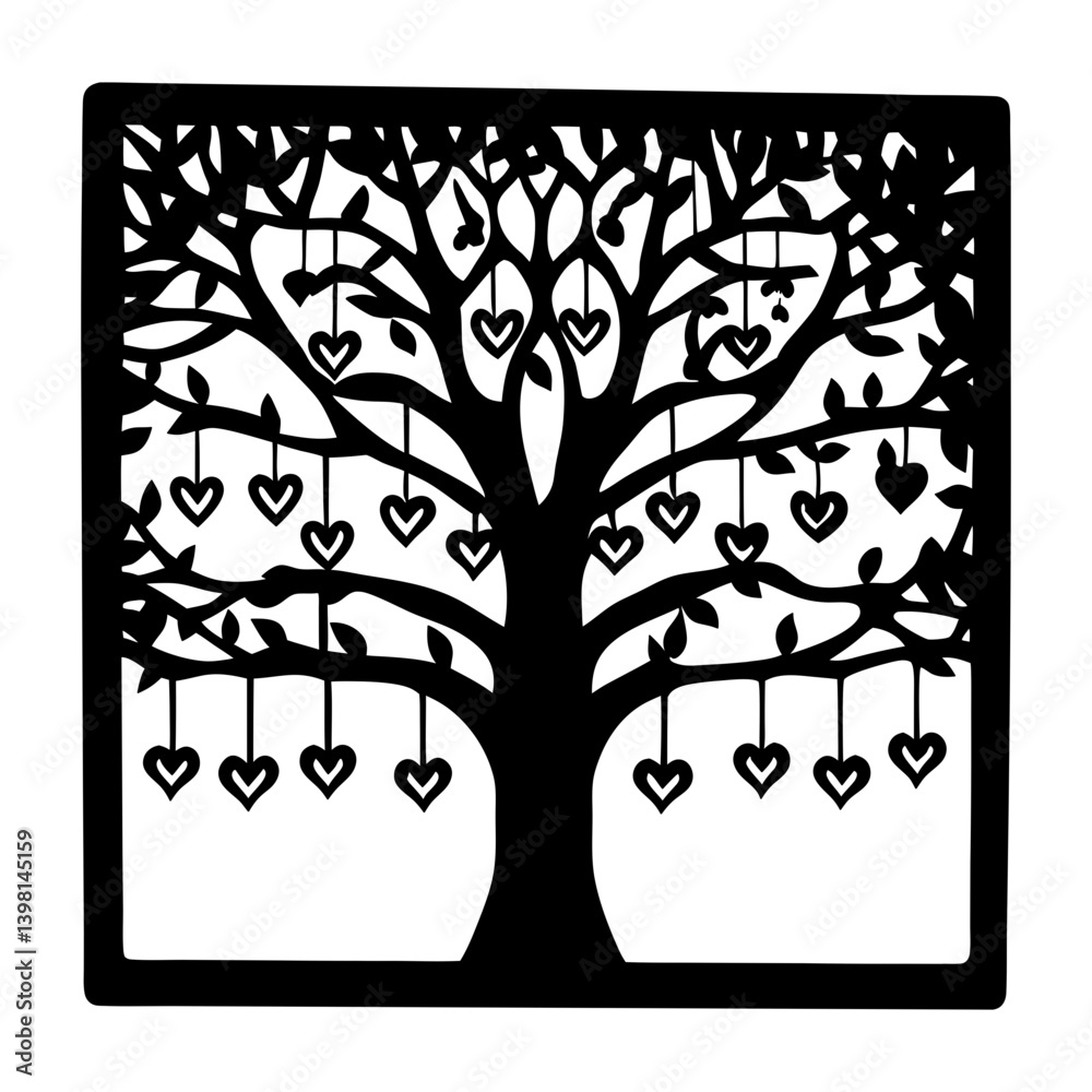 Obraz premium Ornate Black and White Square Framed Tree of Hearts Wall Art Decor