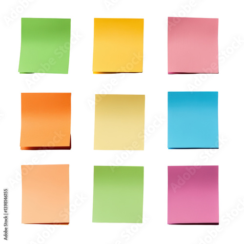 Wallpaper Mural Practical set of sticky notes in assorted colors arranged neatly on a desk for easy access and organization isolated on transparent background.. Torontodigital.ca
