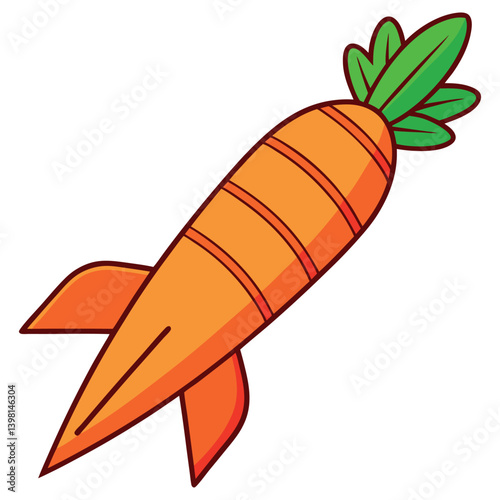 Cartoon Carrot Rocket, Isolated on Transparent Background, Outlined Vegetable Design